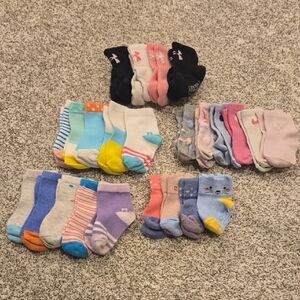Colorful Toddler Girl Socks Set - 24 Pairs - Nike, Under Armour & Jumping Bean